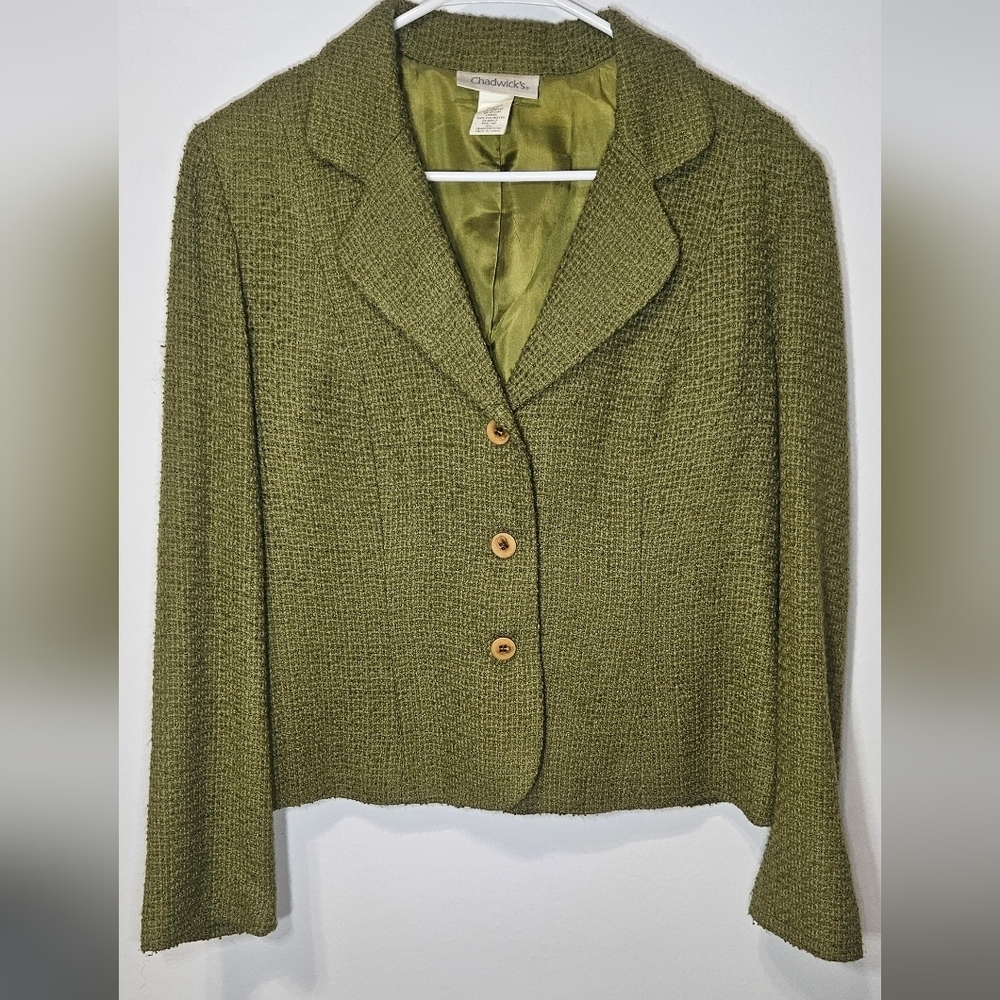 Green Chadwick's Womens Blazer 14p Polyester Nylon Acrylic Button Back Twead B8